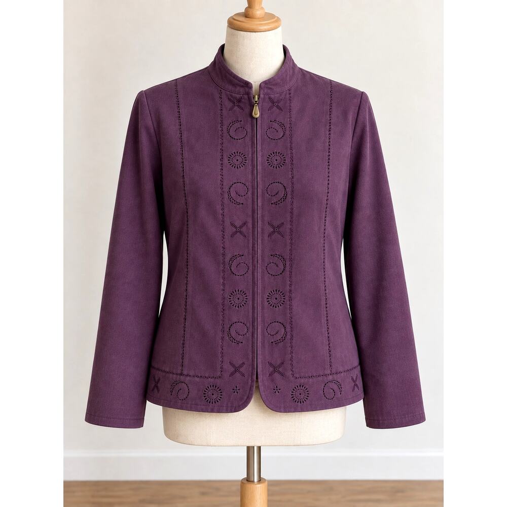 TanJay Purple Embroidered Zip Front Jacket Women’s Medium Vintage 90s Boho